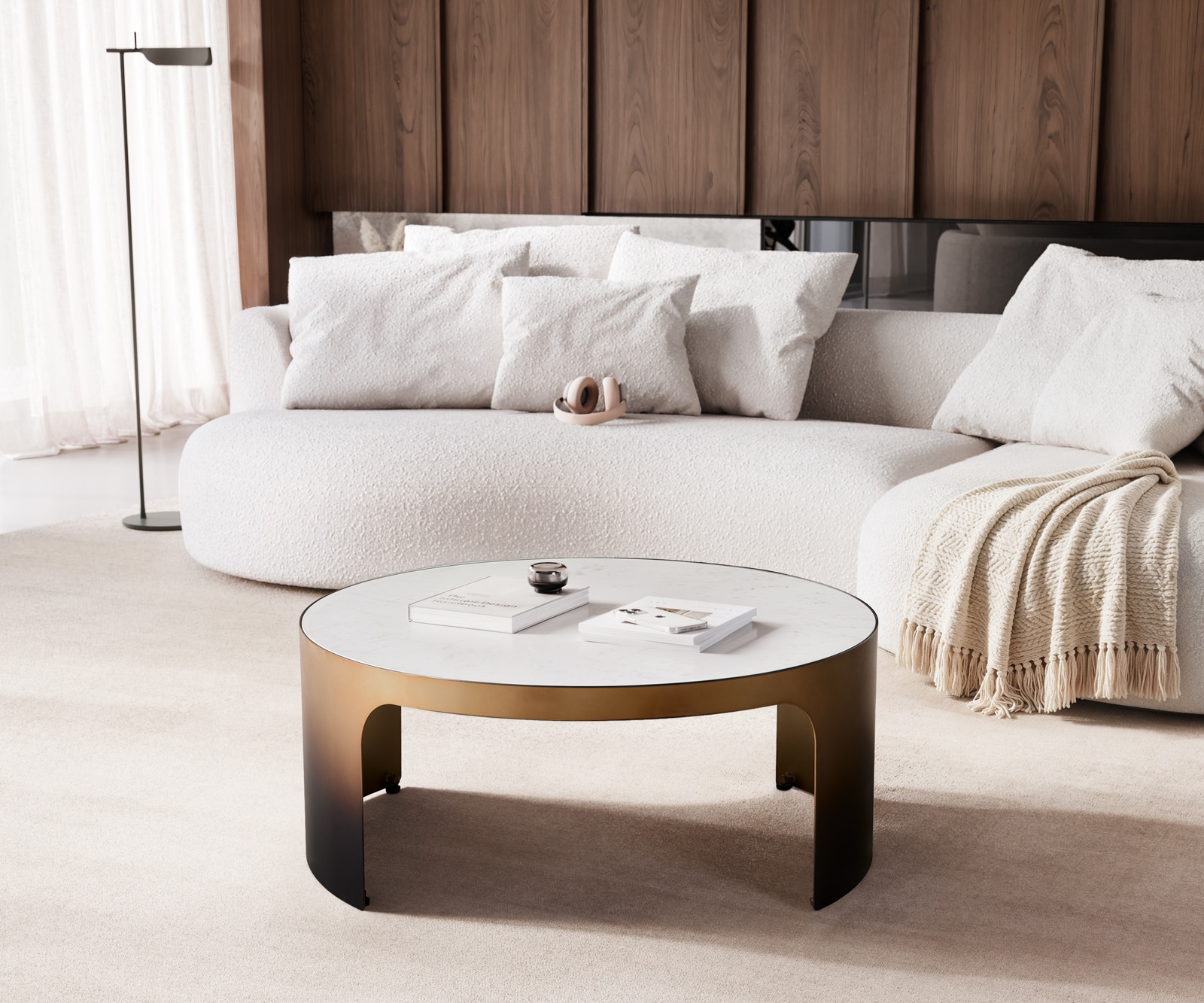 Couchtisch Alerio 90x90 cm Marmor Weiß Metall Gold Ombre 3