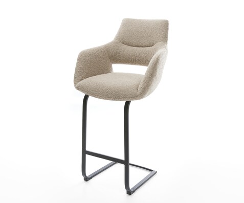 Barstuhl Yago-Flex Bouclé Schlamm Freischwinger Flach Metall Schwarz Taschenfederkern