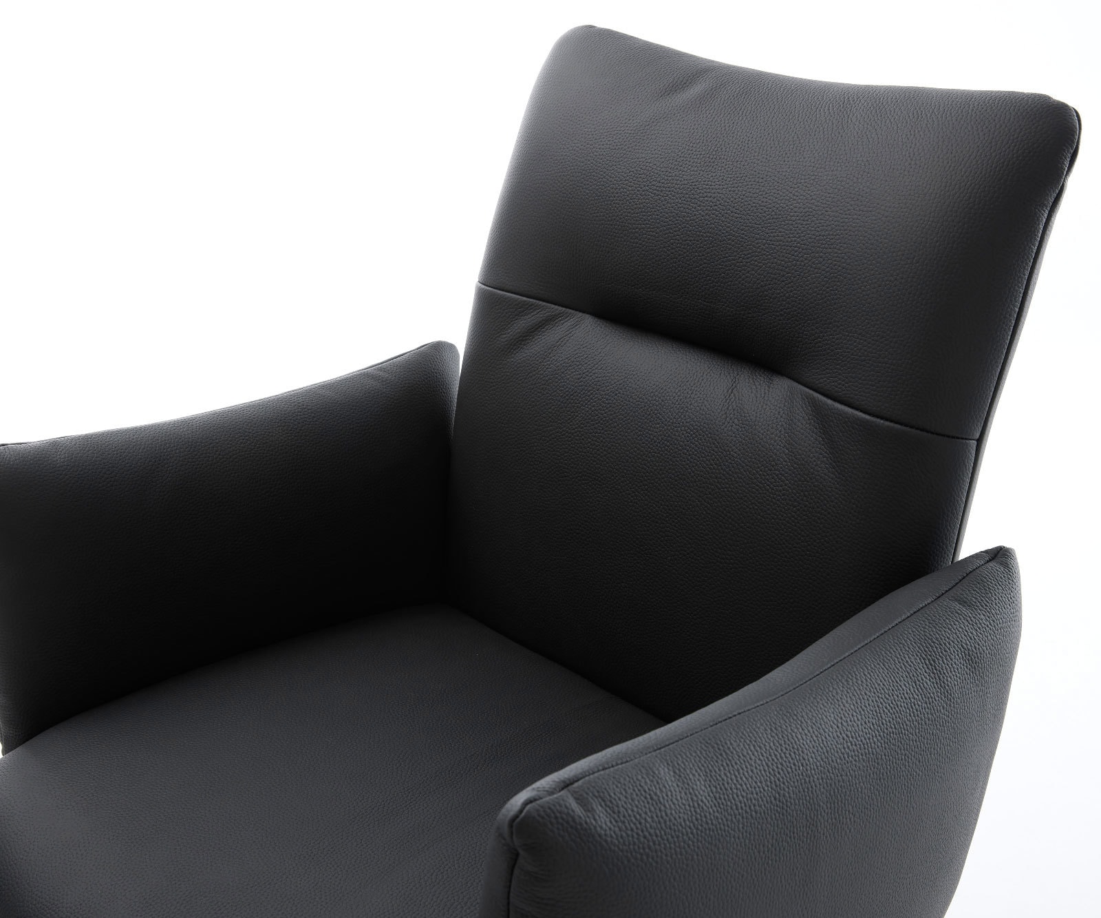 Drehstuhl Jova-Flex mit Armlehnen Echt-Leder Schwarz Kreuzgestell konisch Edelstahl 180° drehbar Taschenfederkern 3