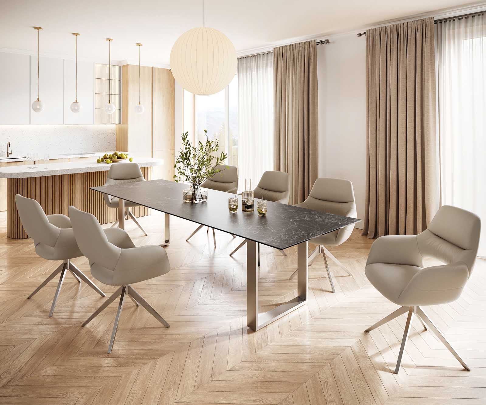 Esstisch Edge 300x100 Keramik Laminam® Nero Greco Anthrazit Edelstahl Schmal 5