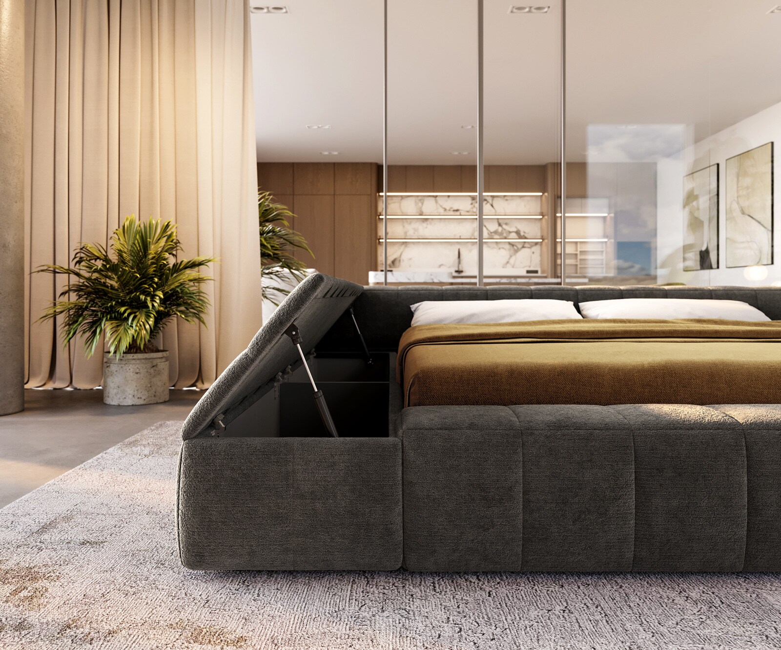 Polsterbettgestell Espazio 180x200 cm Bouclé Soft Schlamm 7