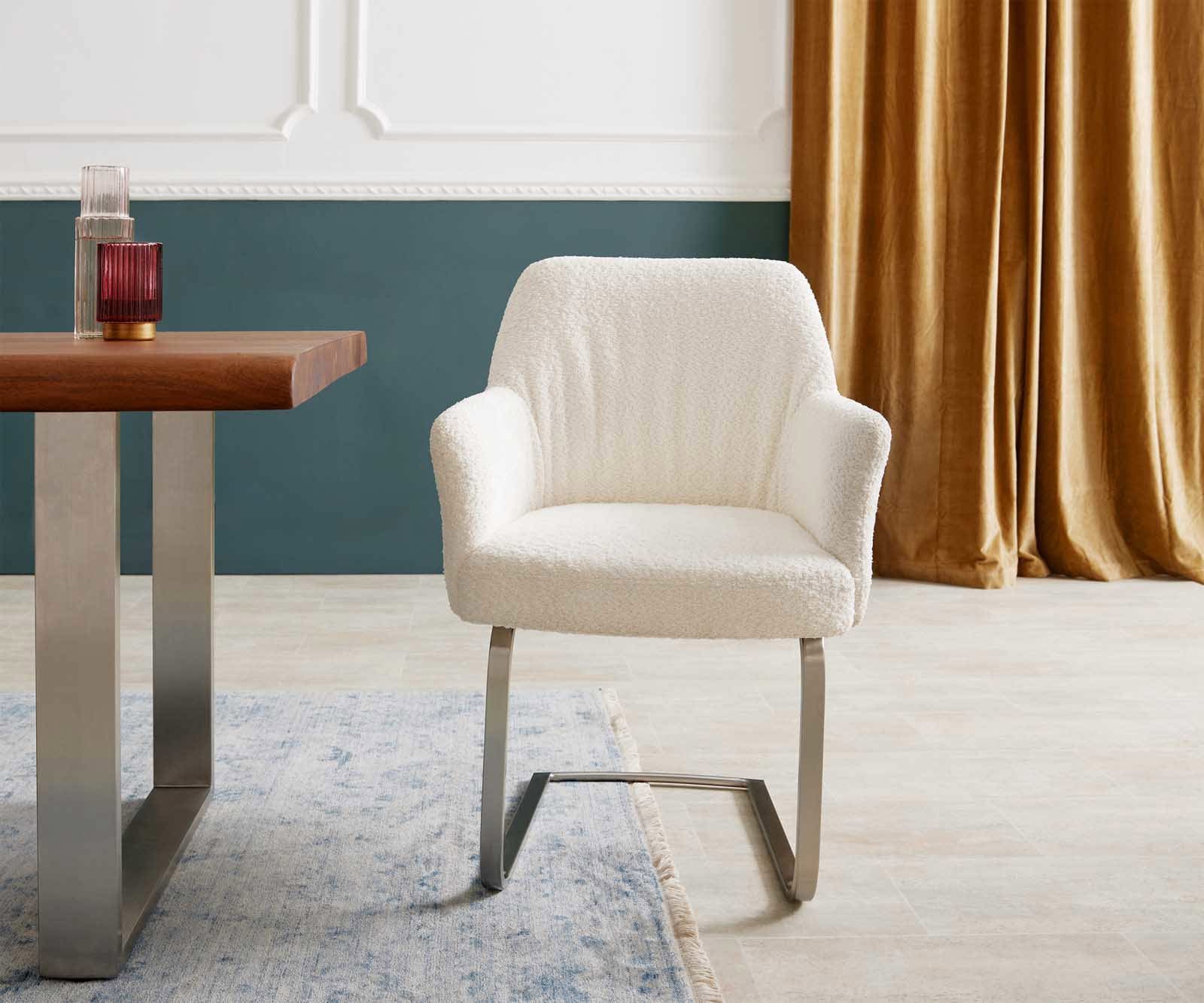 Freischwinger Xana-Flex mit Armlehnen Bouclé Weiß Freischwinger flach Edelstahl Taschenfederkern 1 Freischwinger Xana-Flex mit Armlehnen Bouclé Weiß Freischwinger flach Edelstahl Taschenfederkern 1