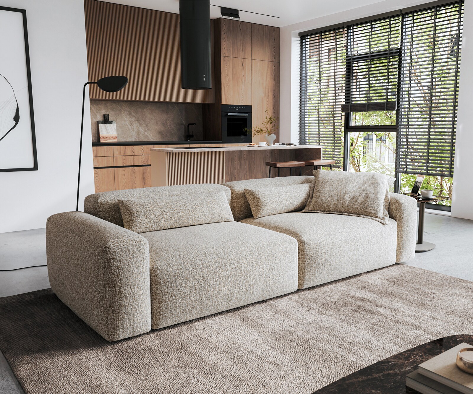 Big-Sofa Freestyle 280x110 cm Webstoff Soft Beige Kappnaht