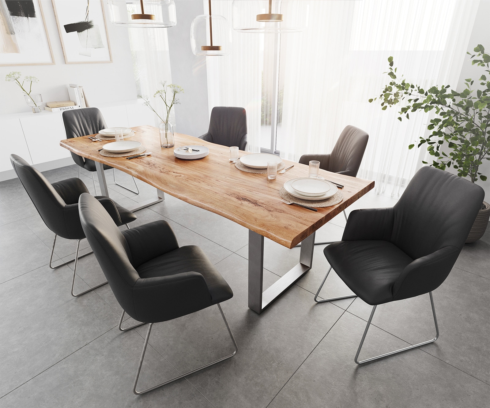 Esstisch Edge 260x100 XL Akazie Natur Edelstahl Schmal Live-Edge 5 Esstisch Edge 260x100 XL Akazie Natur Edelstahl Schmal Live-Edge 5
