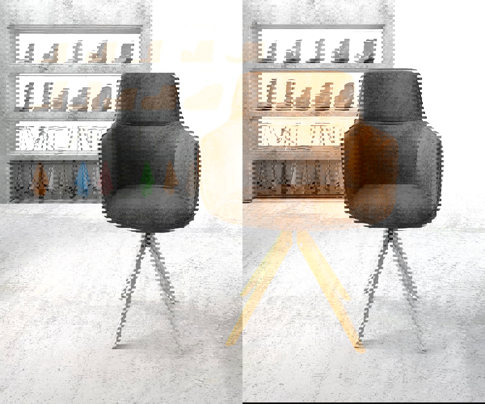 Drehstuhl Pejo-Flex Braun Antik Holzgestell kantig 180° drehbar 1 Drehstuhl Pejo-Flex Braun Antik Holzgestell kantig 180° drehbar 1