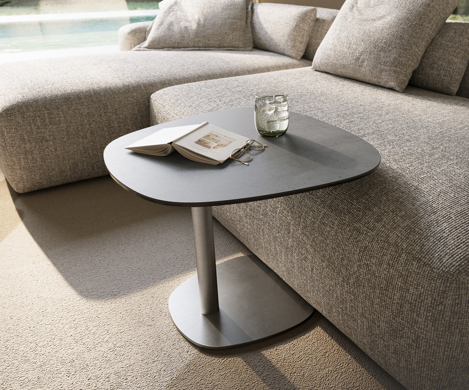 Beistelltisch Edge Boot 60x60 cm Keramik Beton Grau Eleny Edelstahl gebürstet 1