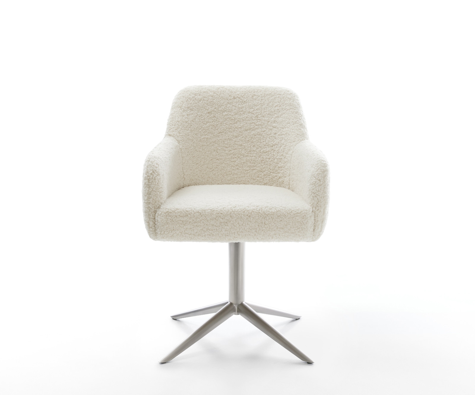 Drehstuhl Greg-Flex Teddystoff Beige Fußkreuz Edelstahl 360° drehbar Wippfunktion Taschenfederkern 1