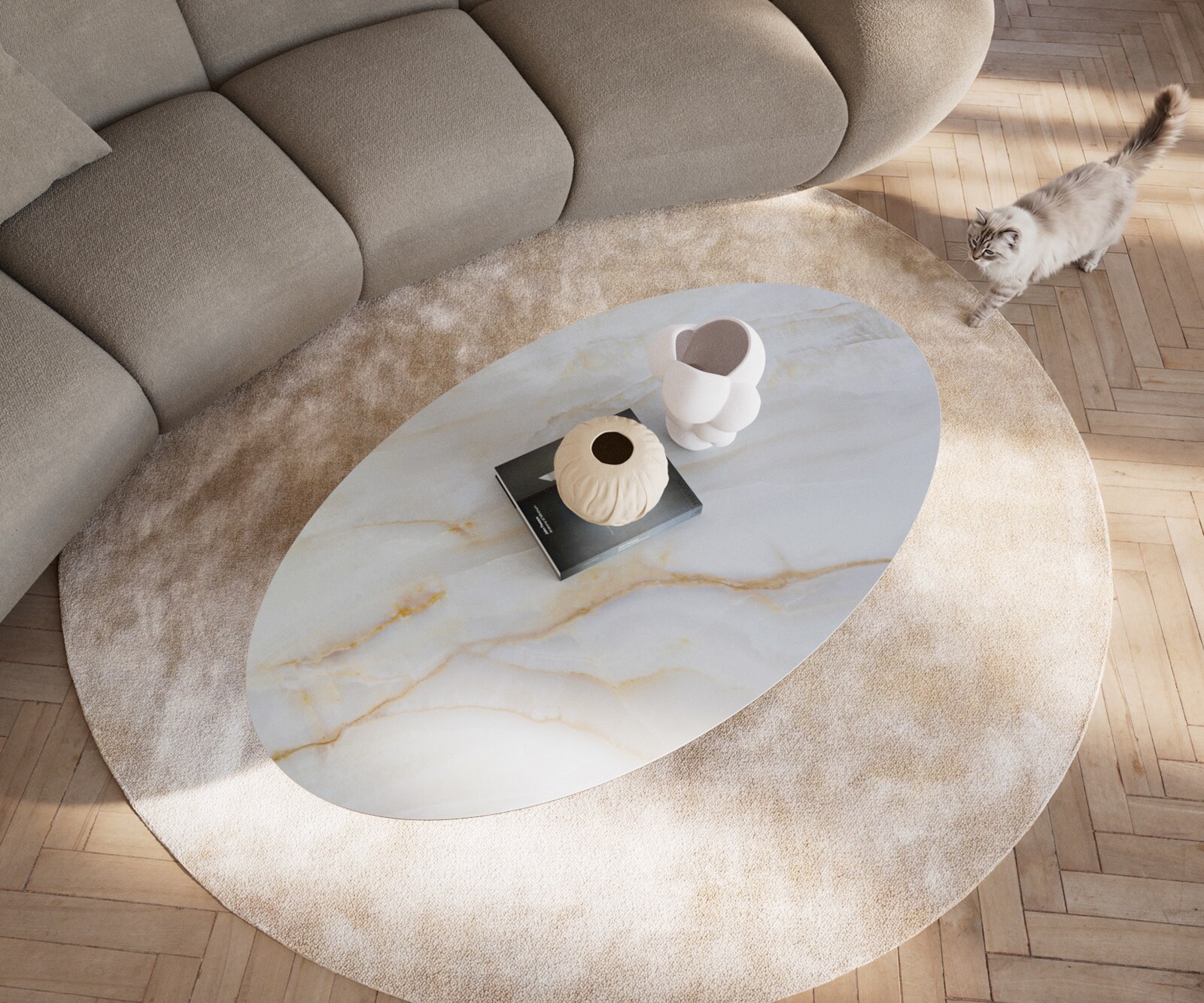 Couchtisch Edge Oval 140x80 cm Keramik Onyx Pearl Casilda Effektfinish Titan 4
