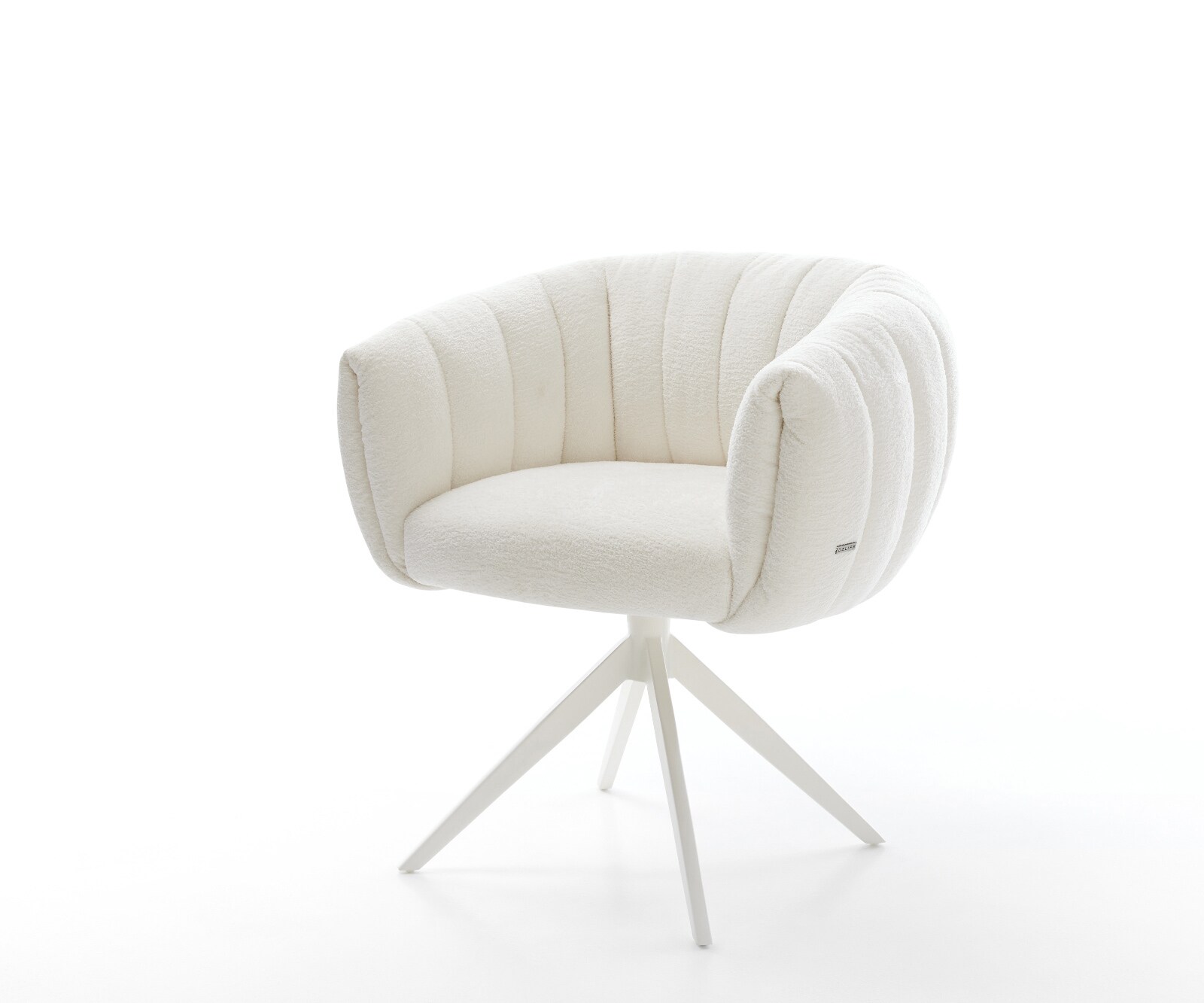 Drehstuhl Jada-Flex Bouclé Soft Beige Kreuzgestell breit Weiß 360° drehbar Wippfunktion Taschenfederkern