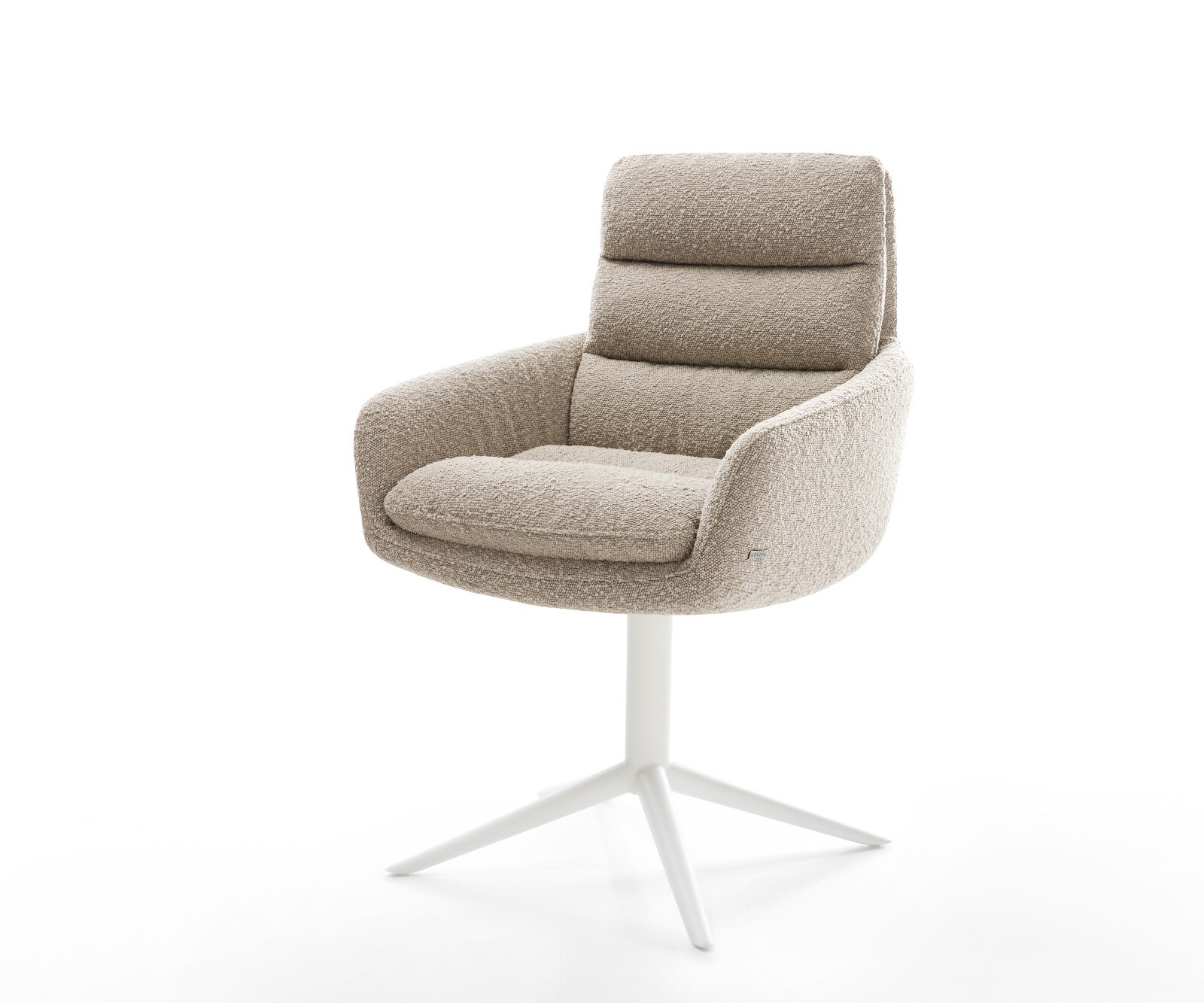 Drehstuhl Abelia-Flex mit Armlehnen Bouclé Schlamm Fußkreuz Weiß 360° drehbar Wippfunktion 1