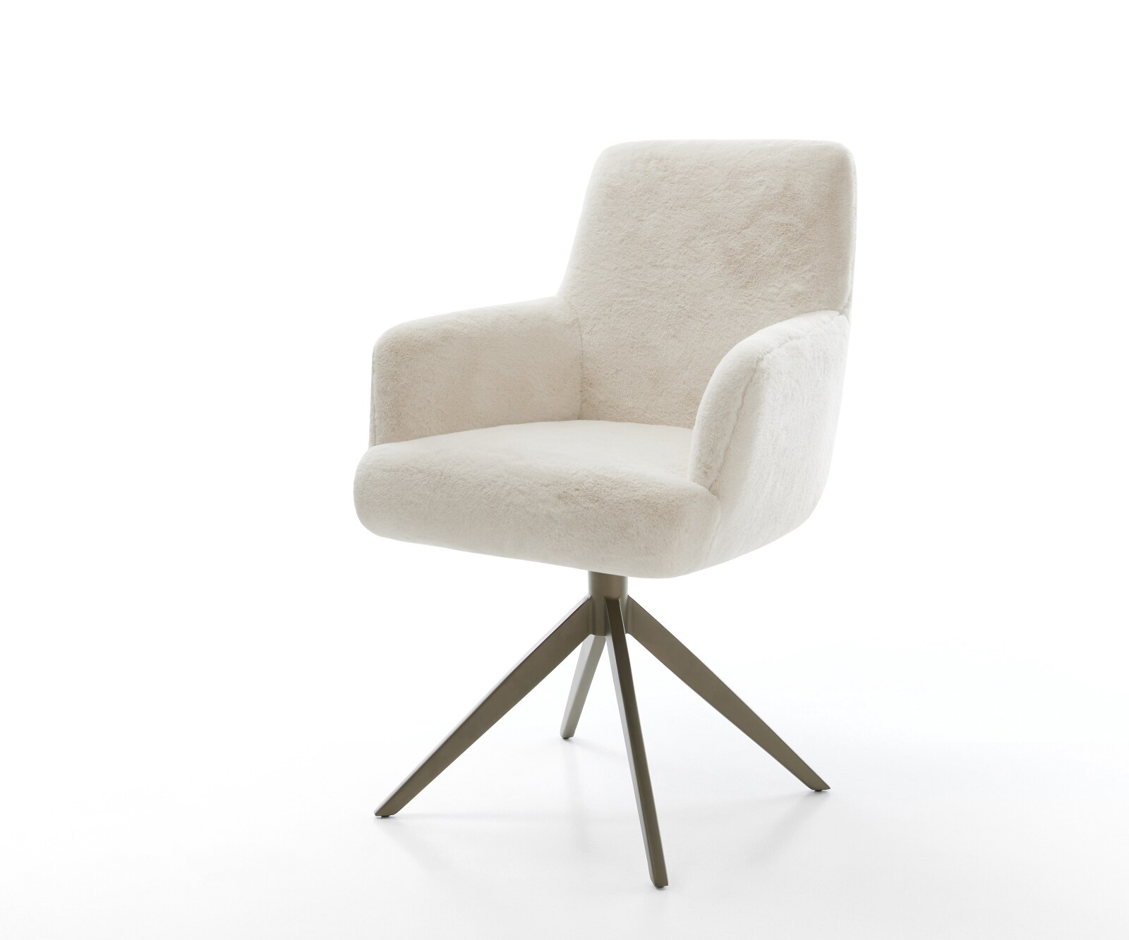 Drehstuhl Heira-Flex mit Armlehnen Plüsch Creme-Weiß Kreuzgestell breit Eff günstig online kaufen