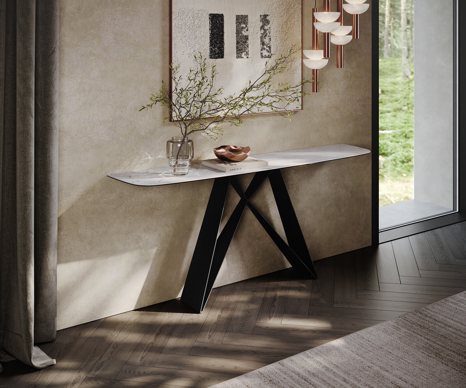 Konsolentisch Edge Boot 180x40 cm Keramik Laminam® Statuarietto Weiß Velio Metall Schwarz 3