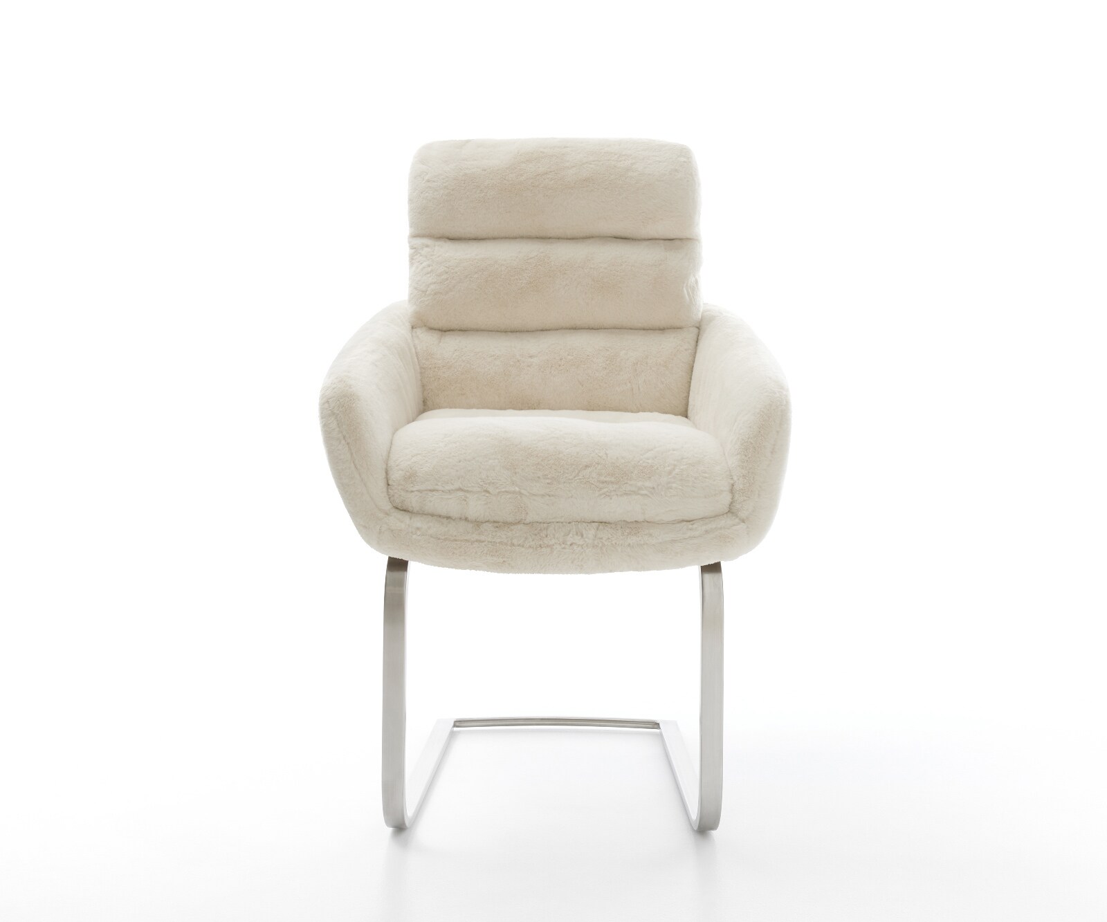 Freischwinger Abelia-Flex mit Armlehnen Plüsch Creme-Weiß Freischwinger flach Edelstahl 2