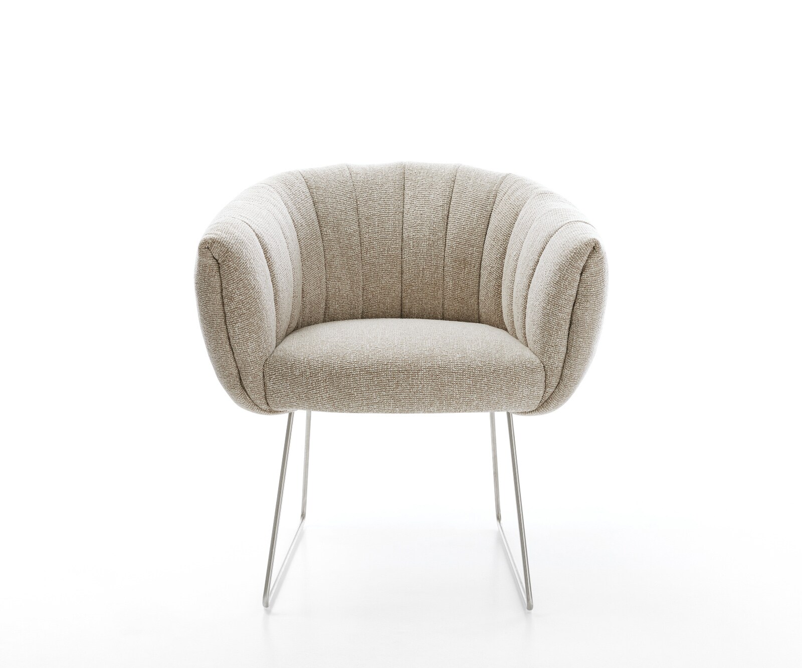 Esszimmerstuhl Jada-Flex Webstoff Soft Beige Kufengestell Edelstahl Taschenfederkern 1