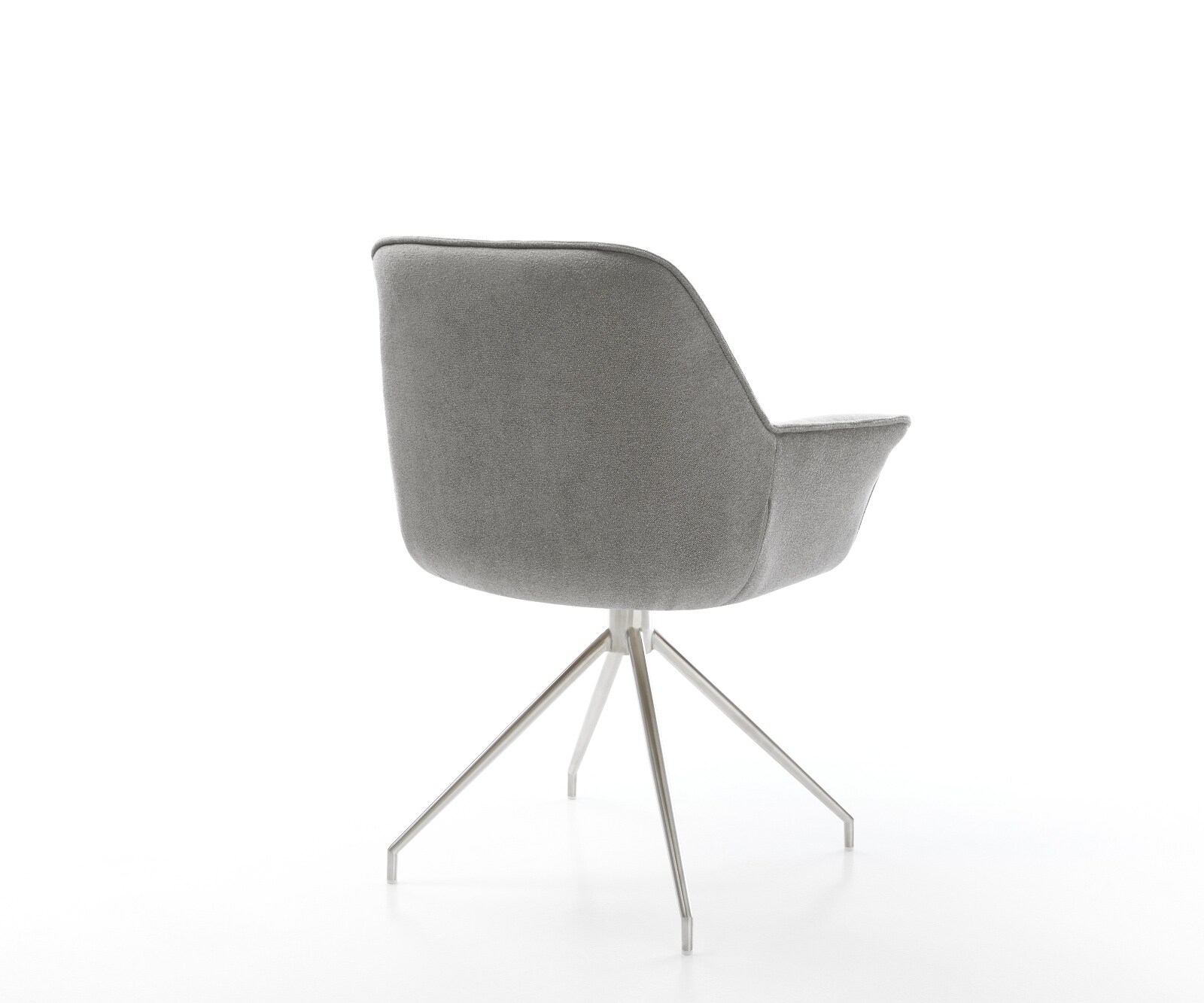 Esszimmerstuhl Keila-Flex mit Armlehnen Strukturstoff Soft Grau Kreuzgestell konisch Edelstahl 4