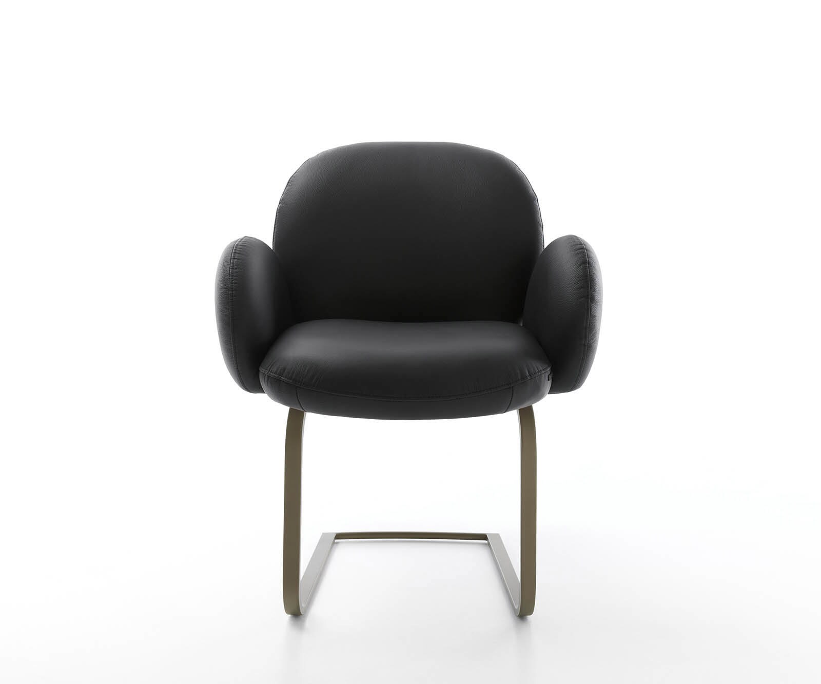 Freischwinger Nube-Flex mit Armlehnen Echt-Leder Schwarz Freischwinger flach Effektfinish Titan Taschenfederkern 1