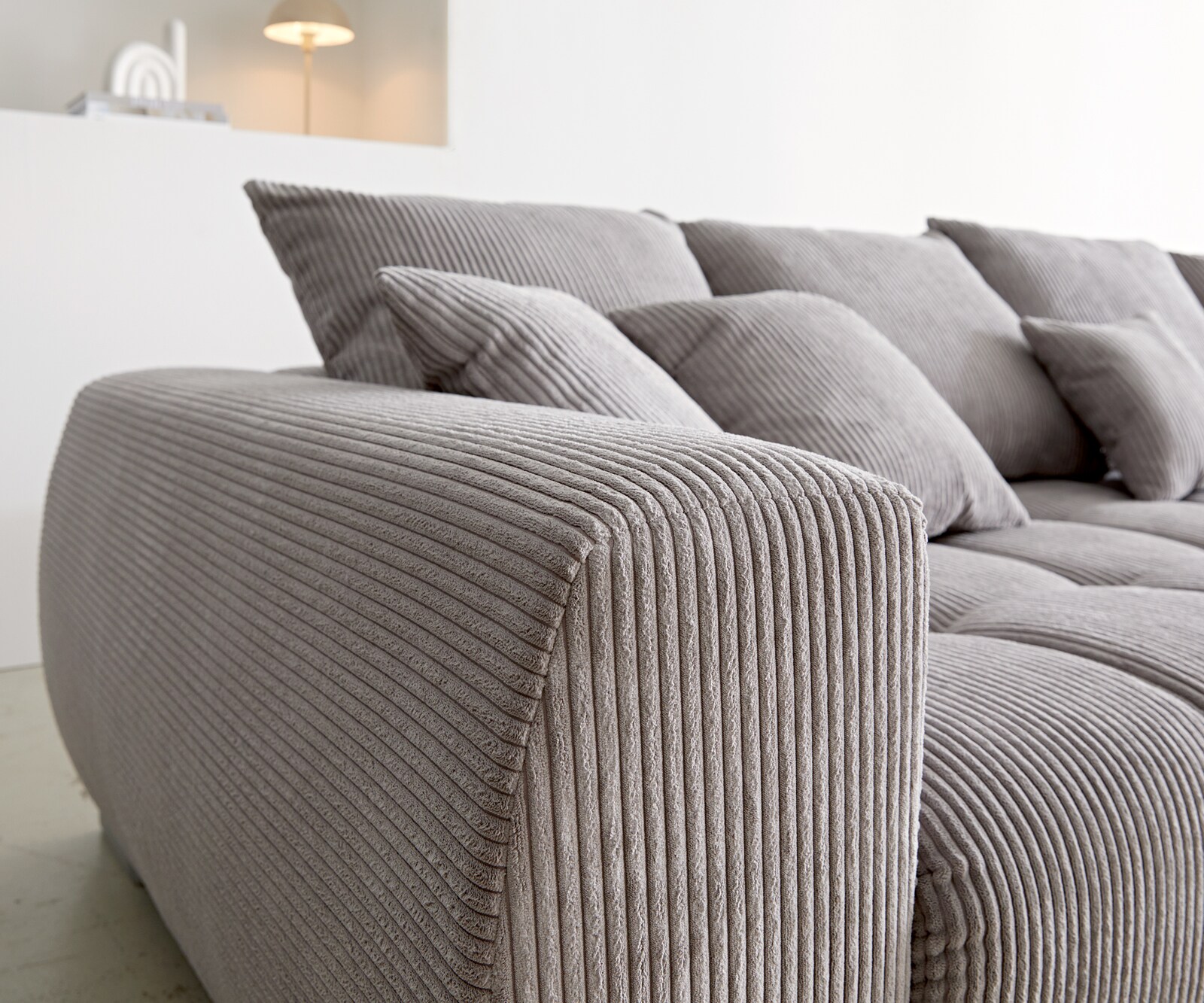 Ecksofa Josea 300x220 cm Cord Silbergrau Ottomane rechts 6