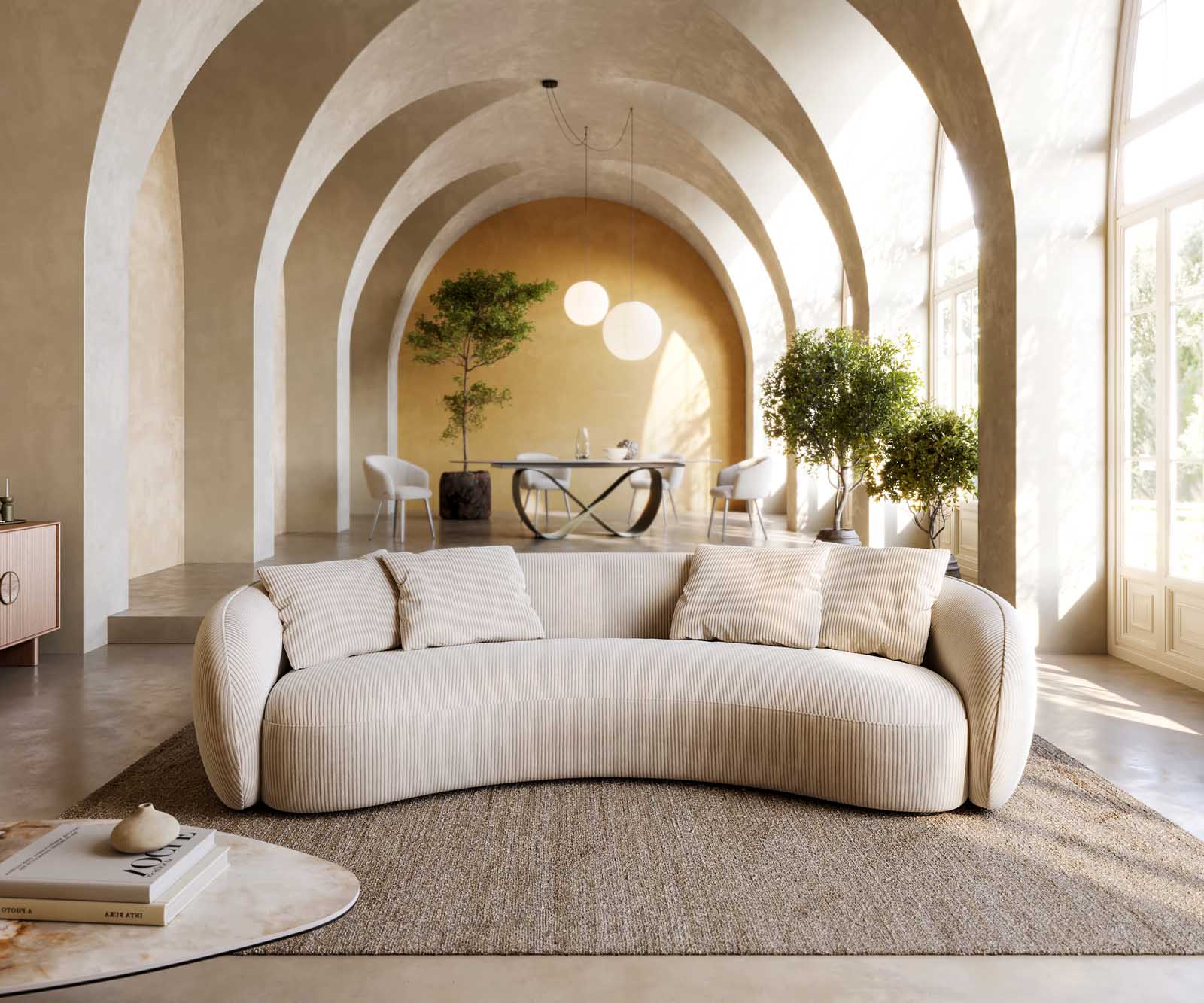 3-Sitzer Larna 260x120 cm Cord Beige 1