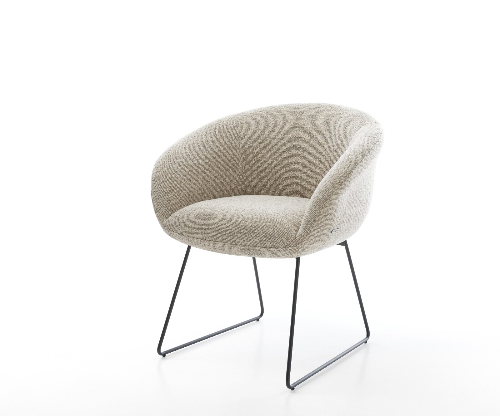 Esszimmerstuhl Vinka-Flex mit Armlehnen Webstoff Soft Beige Kufengestell Schwarz Taschenfederkern 1