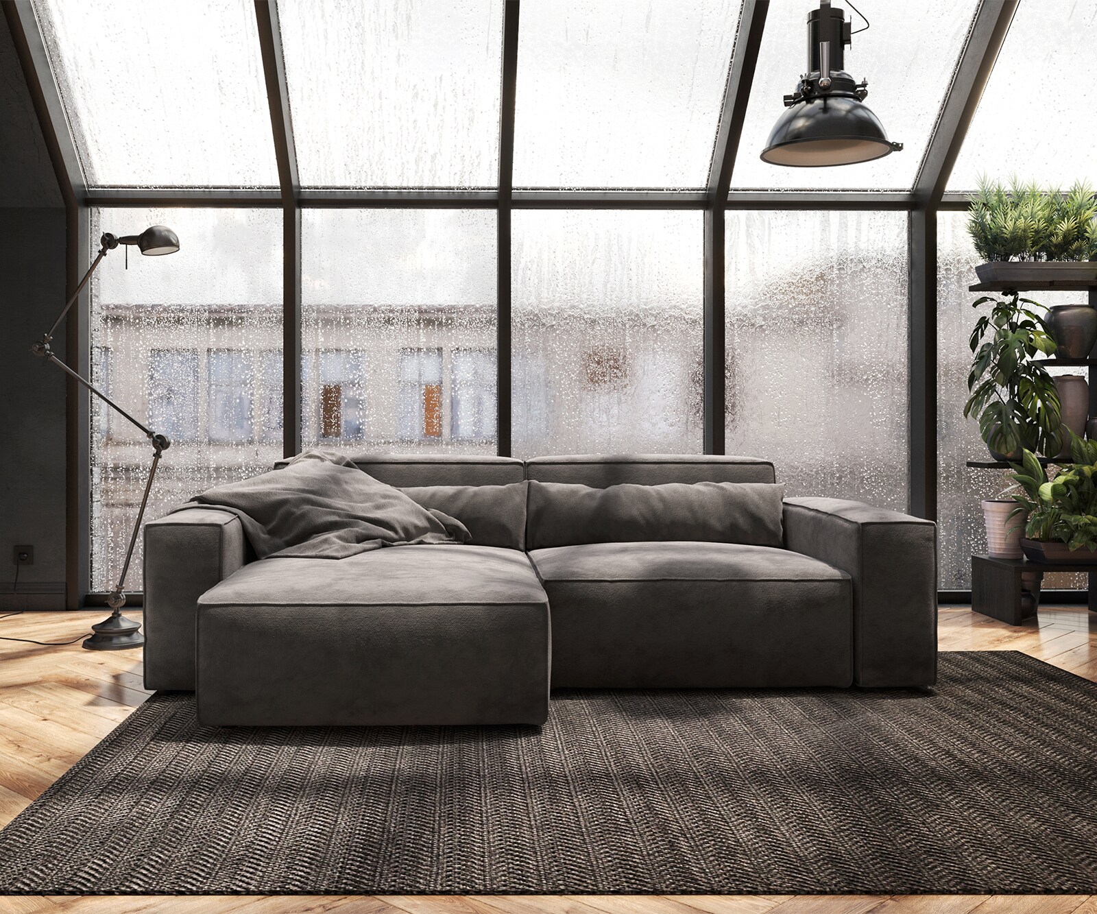 Ecksofa Sirpio 230x155 cm Mikrofaser Khakibraun Recamiere variabel 1