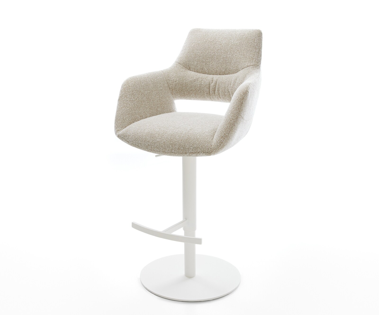 Barstuhl Yago-Flex Webstoff Soft Beige Drehfuß höhenverstellbar Metall Weiß Taschenfederkern