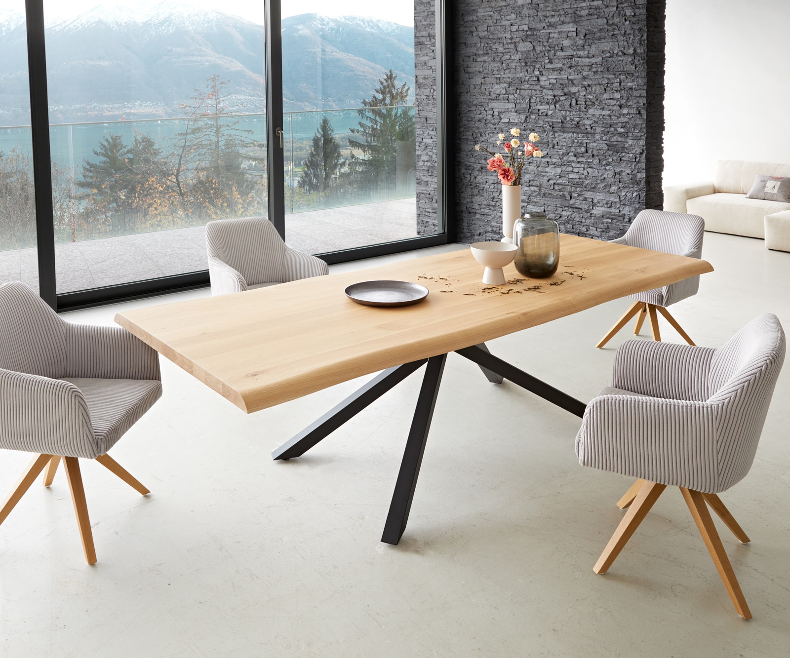Esstisch Edge 260x100 Eiche Natur Kreuzgestell Rechteck Schwarz Live-Edge 7