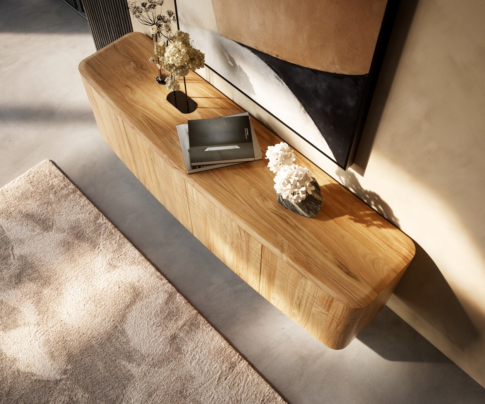 Sideboard Nagaru 200 cm Akazie Aura 4 Türen L-Fuß Edelstahl 3
