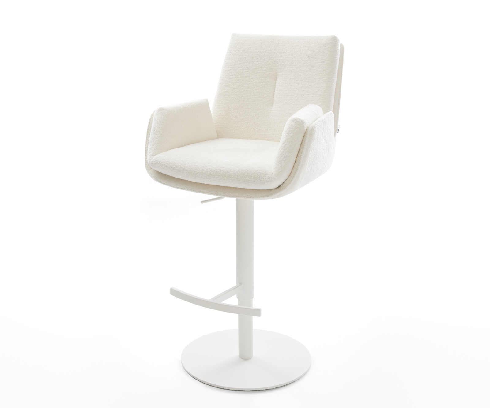 Barstuhl Clea-Flex Bouclé Soft Beige Drehfuß höhenverstellbar Metall Weiß