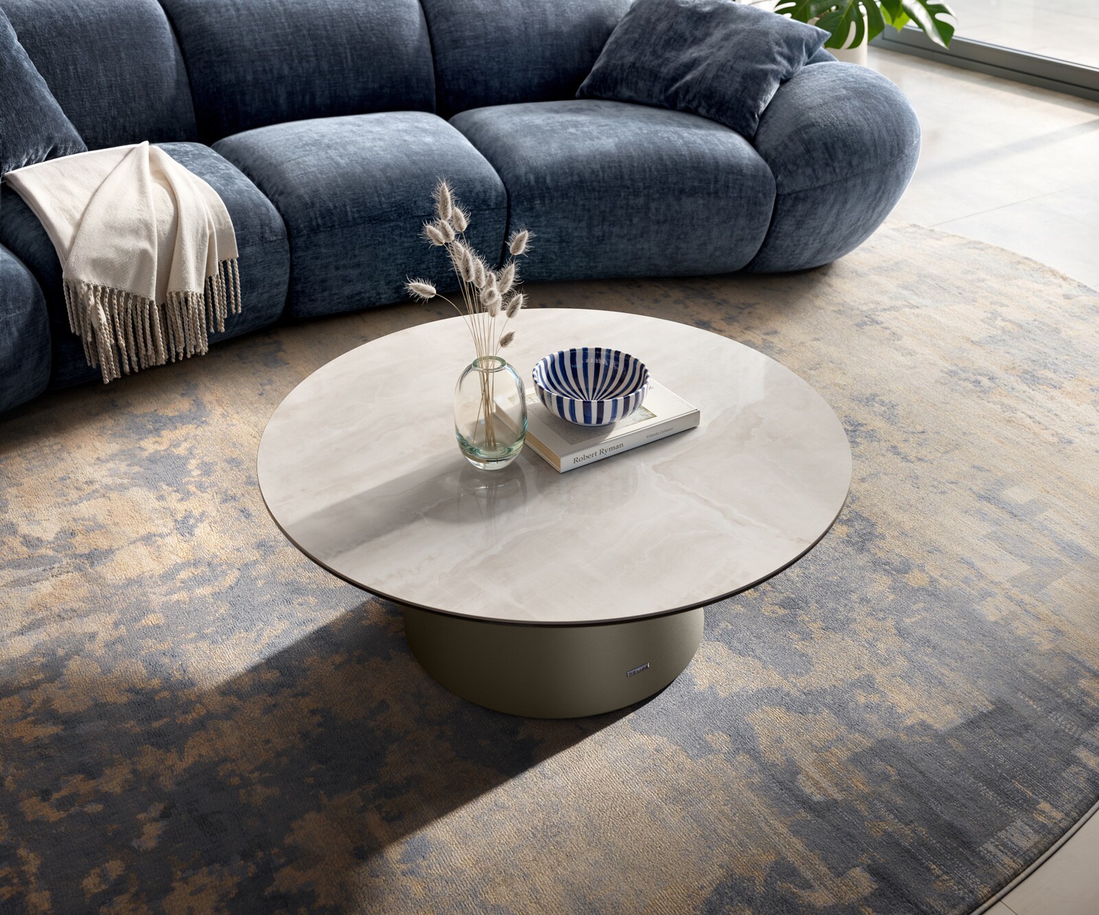 Couchtisch Edge Rund 90x90 cm Keramik Onyx Champagne Borna Effektfinish Titan 4