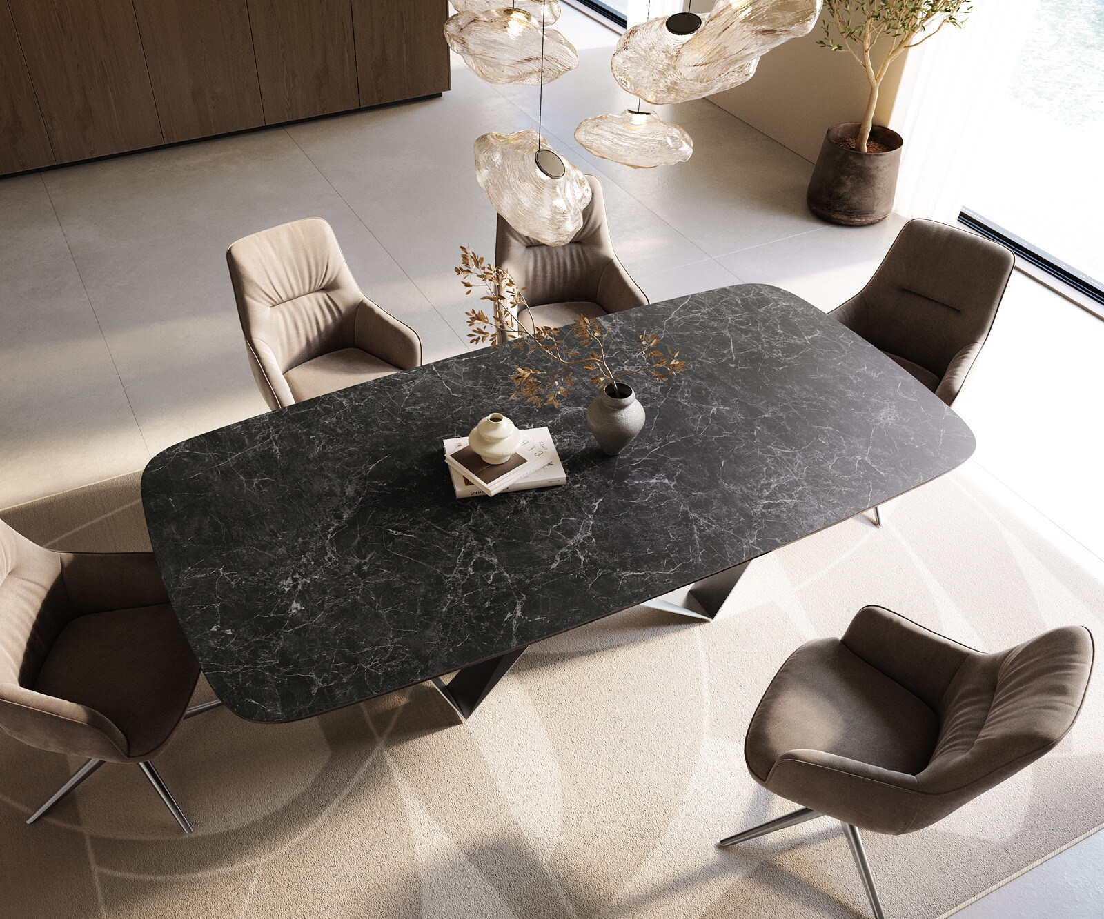 Esstisch Edge Boot 240x120 cm Keramik Laminam® Nero Greco Anthrazit Spider Flachstahl Edelstahl 3
