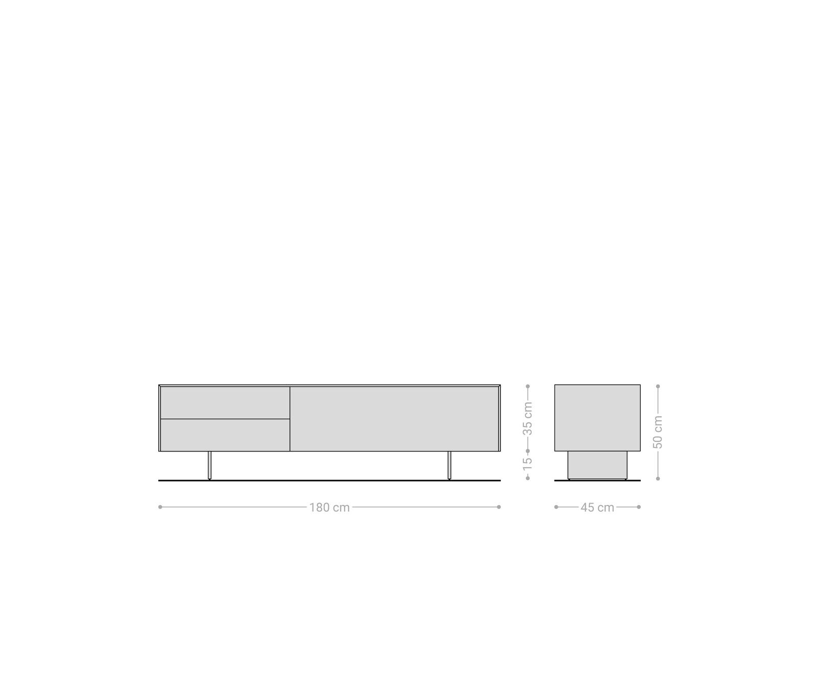 Lowboard Cuor 180 cm Keramik Laminam® Travertino Bianco Creme-Weiß 1 Klappe 2 Schubfächer Fuß Schwebeoptik Edelstahl 6