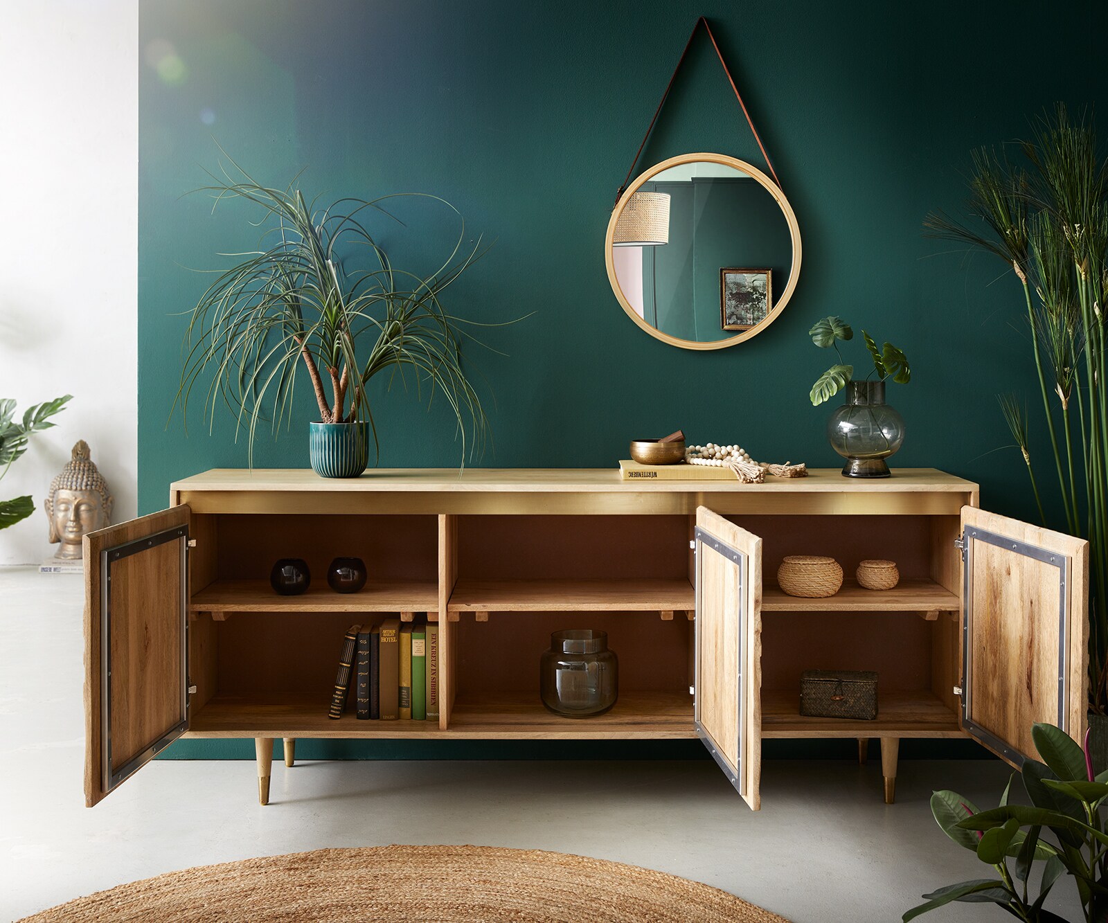 Kommode Budaya 175 cm Mango Natur 3 Türen Fuß rund 3