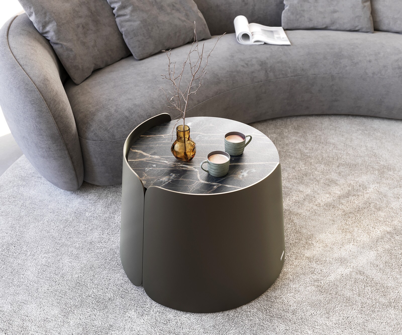 Couchtisch Daban 59x59 cm Keramik Laminam®Noir Desir Braun Gestell Metall Titanfarbig 6