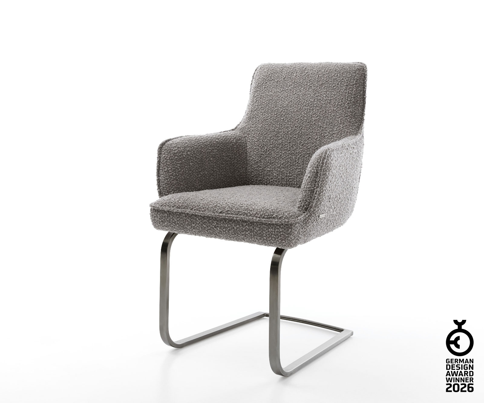 Freischwinger Heira-Flex mit Armlehnen Bouclé Silbergrau Freischwinger flach Graphit Taschenfederkern