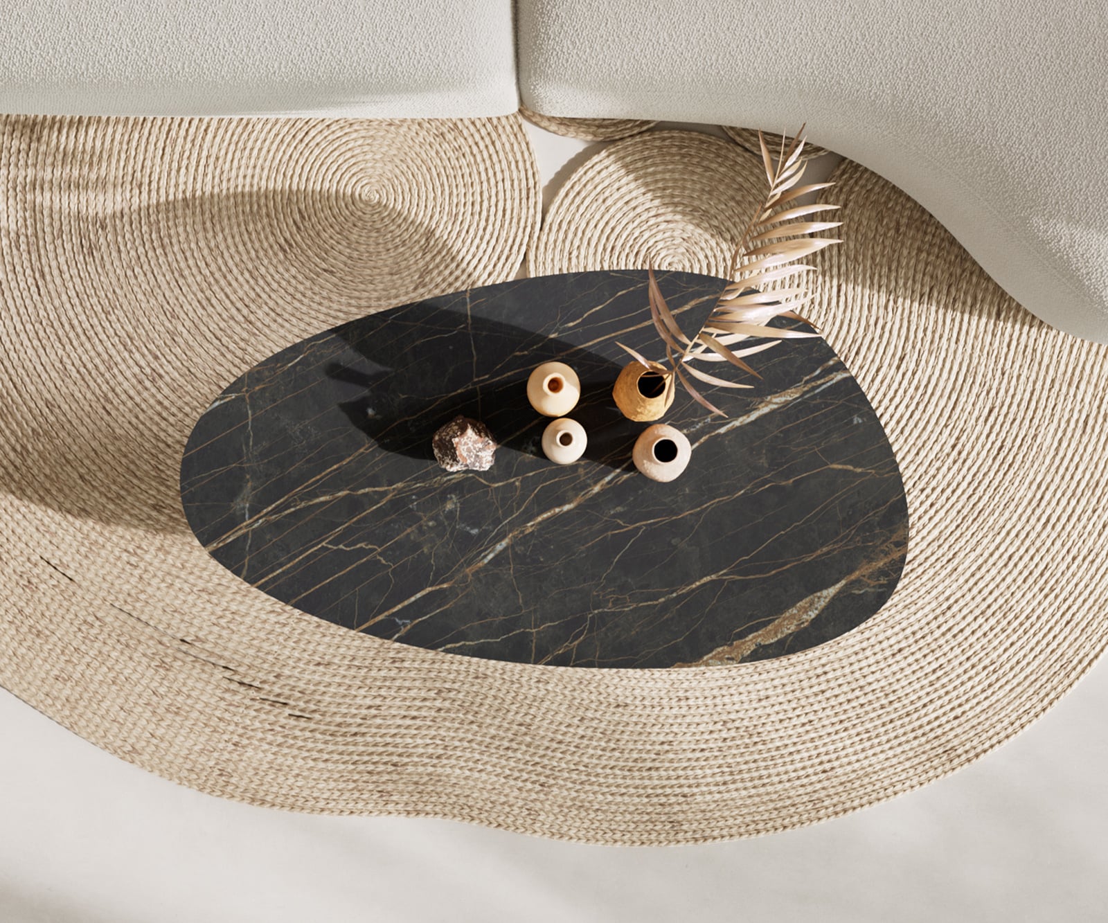 Couchtisch Edge Oval 140x75 cm Keramik Laminam® Noir Desir Braun Sarity Metall Schwarz 6