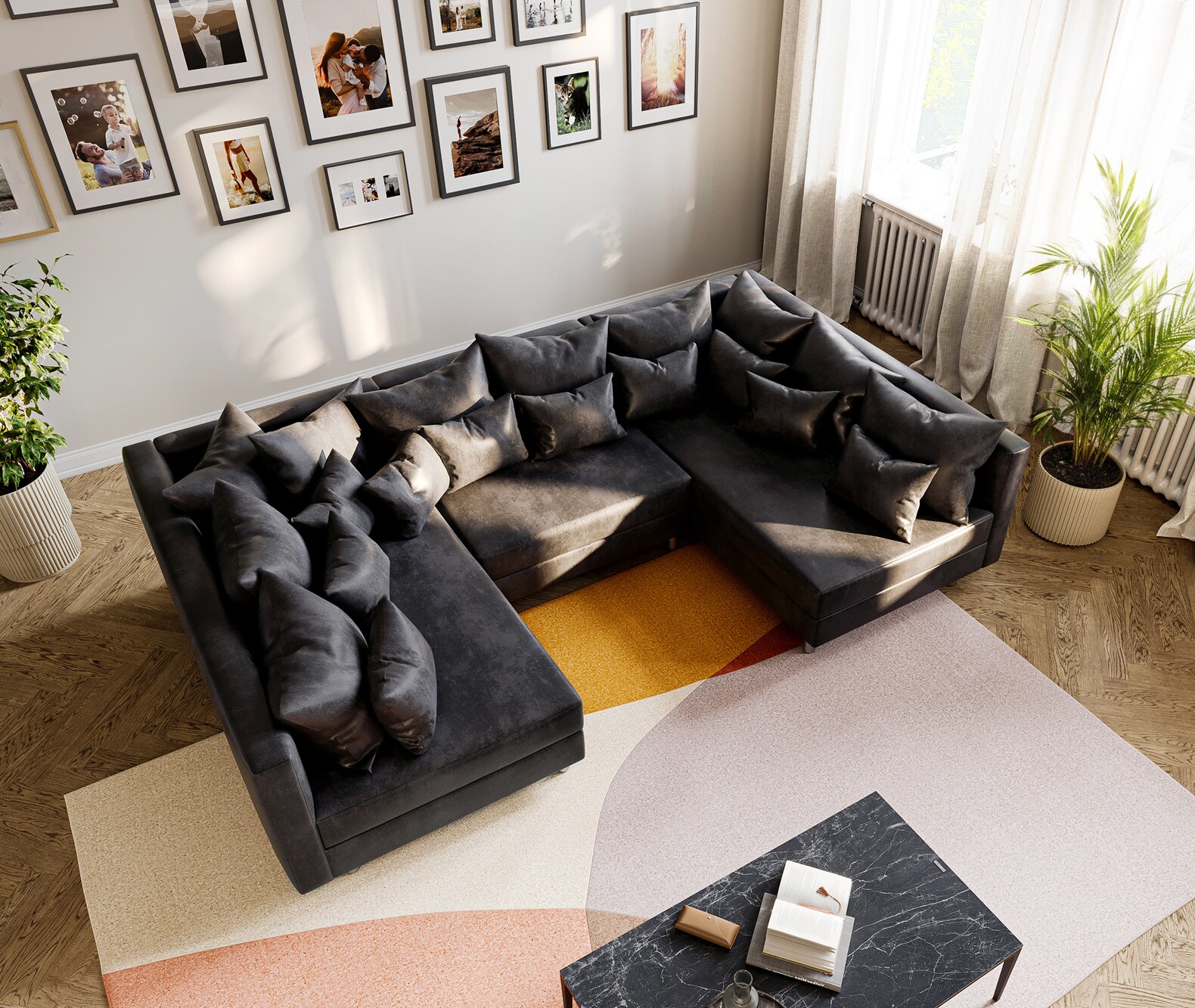 Wohnlandschaft Clovis Anthrazit Antik Optik Modulsofa  3