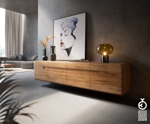 Lowboard Anaya 200 cm Akazie Natur 4 Türen Schwebend