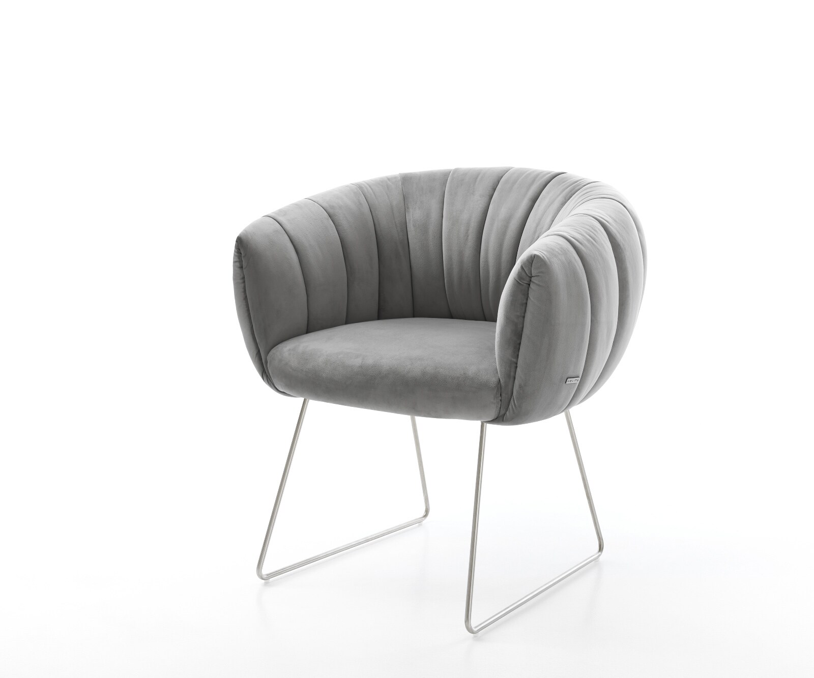 Esszimmerstuhl Jada-Flex Samt Grau Kufengestell Edelstahl Taschenfederkern