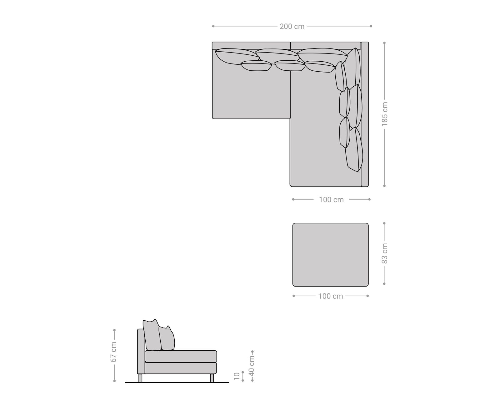 Ecksofa Clovis Hellgrau Strukturstoff Hocker Ottomane Rechts Modulsofa 6