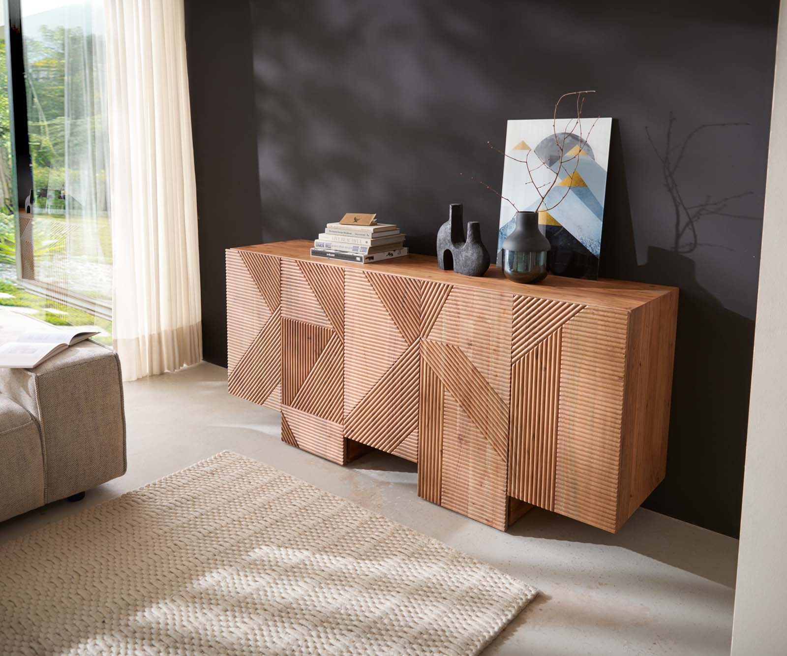 Sideboard Naxxar 180 cm Akazie Natur 5 Türen 3