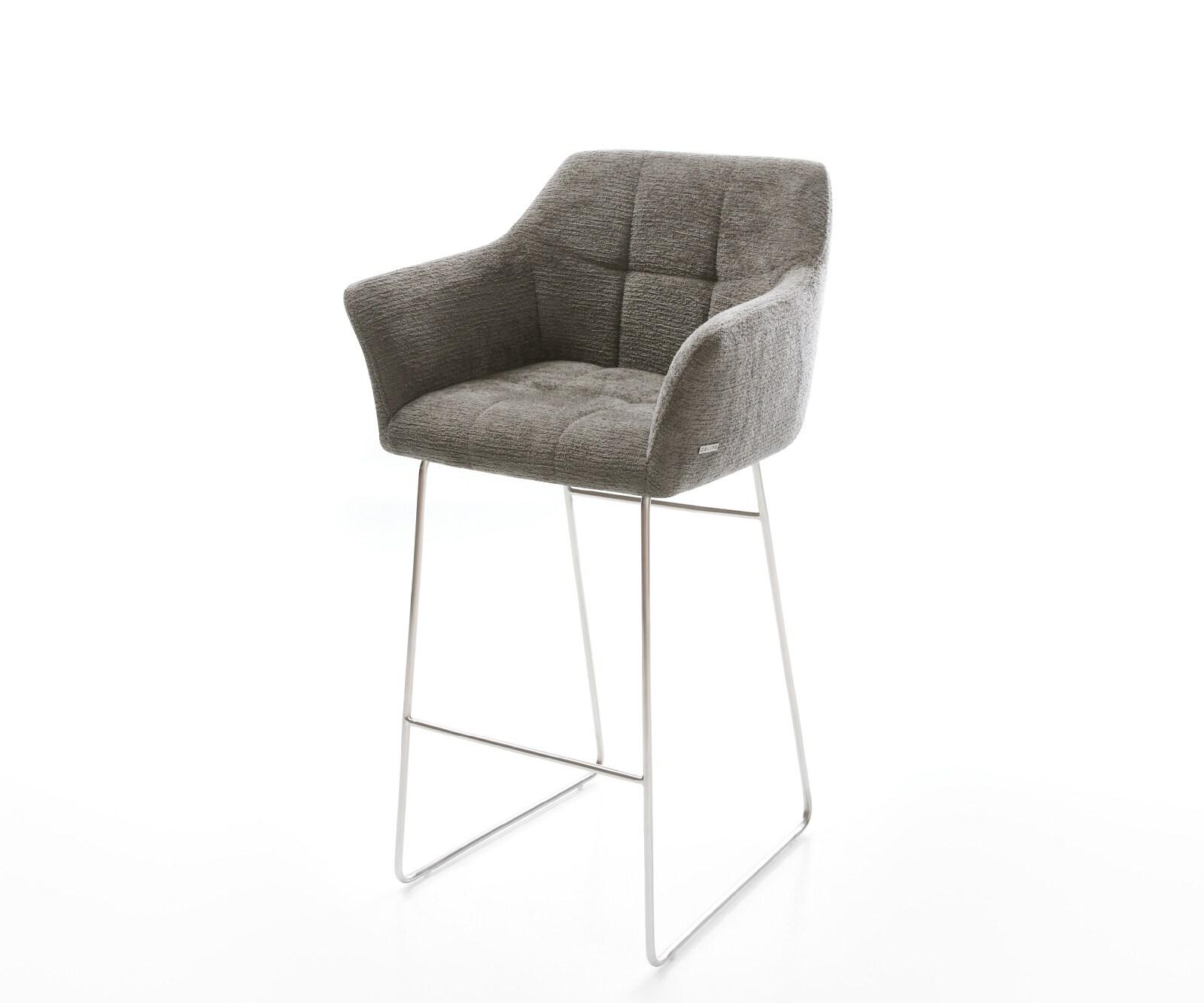Chaise-de-bar Yulo-Flex Bouclé doux Boue Pied trapèze acier inoxydable Argent
