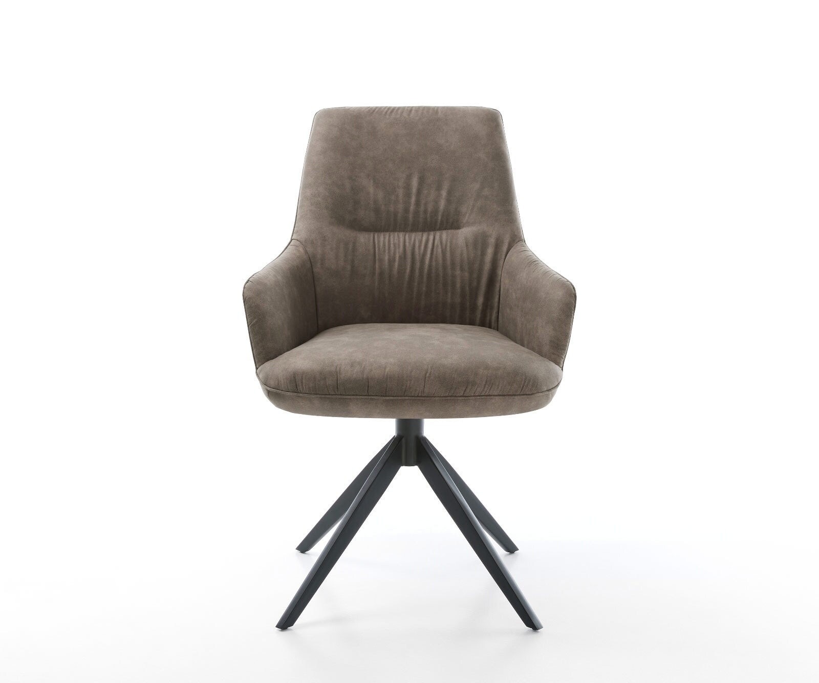 Drehstuhl Zelia-Flex mit Armlehnen Mikrofaser Taupe Vintage Kreuzgestell breit Schwarz 360° drehbar Wippfunktion Taschenfederkern 1
