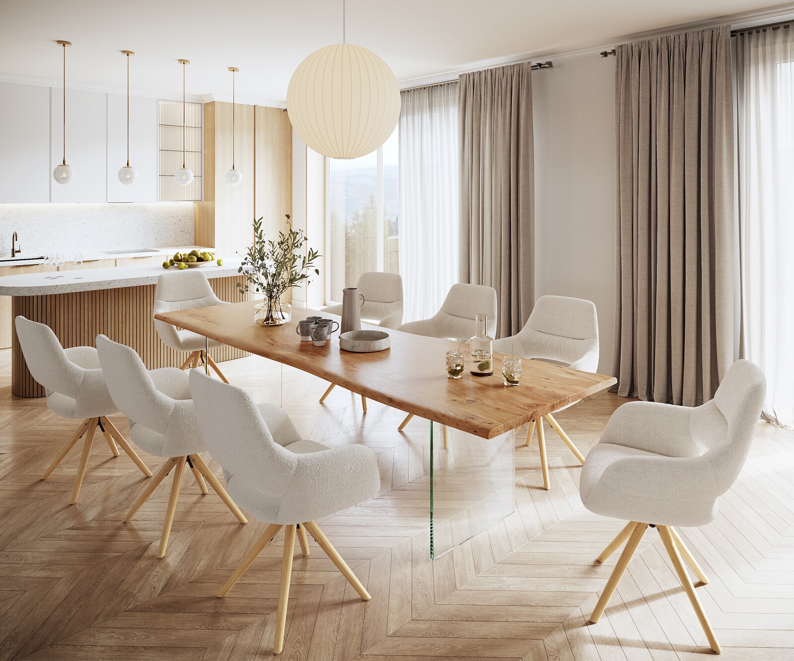 Esstisch Edge 300x100 Akazie Natur Glas Live-Edge 5