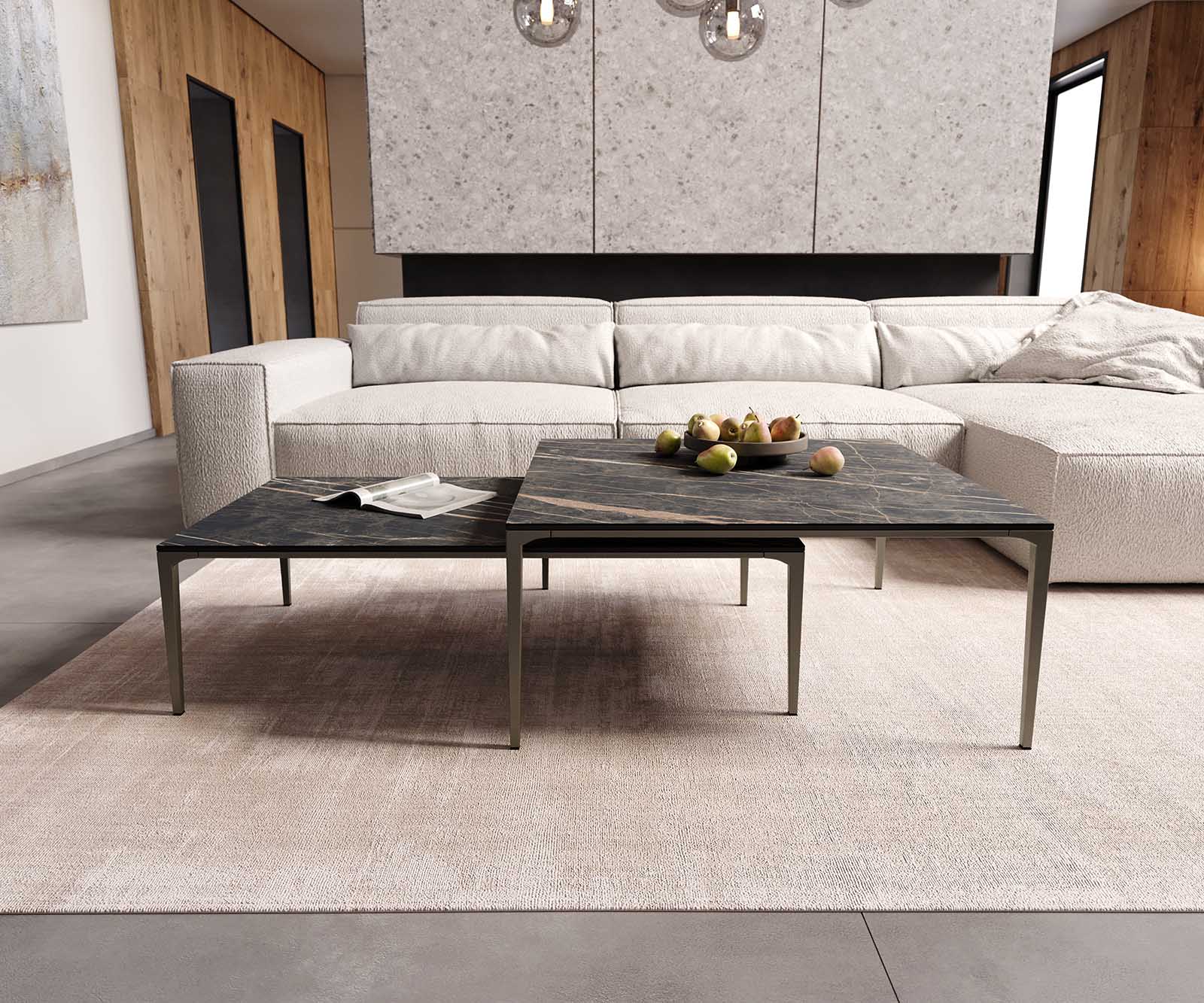 Couchtisch Levente 110x60 cm Keramik Laminam® Noir Desir Braun Gestell Metall Effektfinish Titan 6