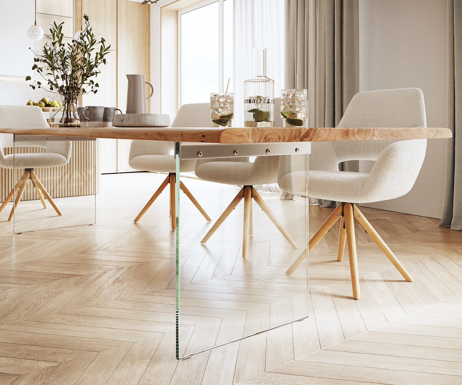 Esstisch Edge 300x100 Akazie Natur Glas Live-Edge 4