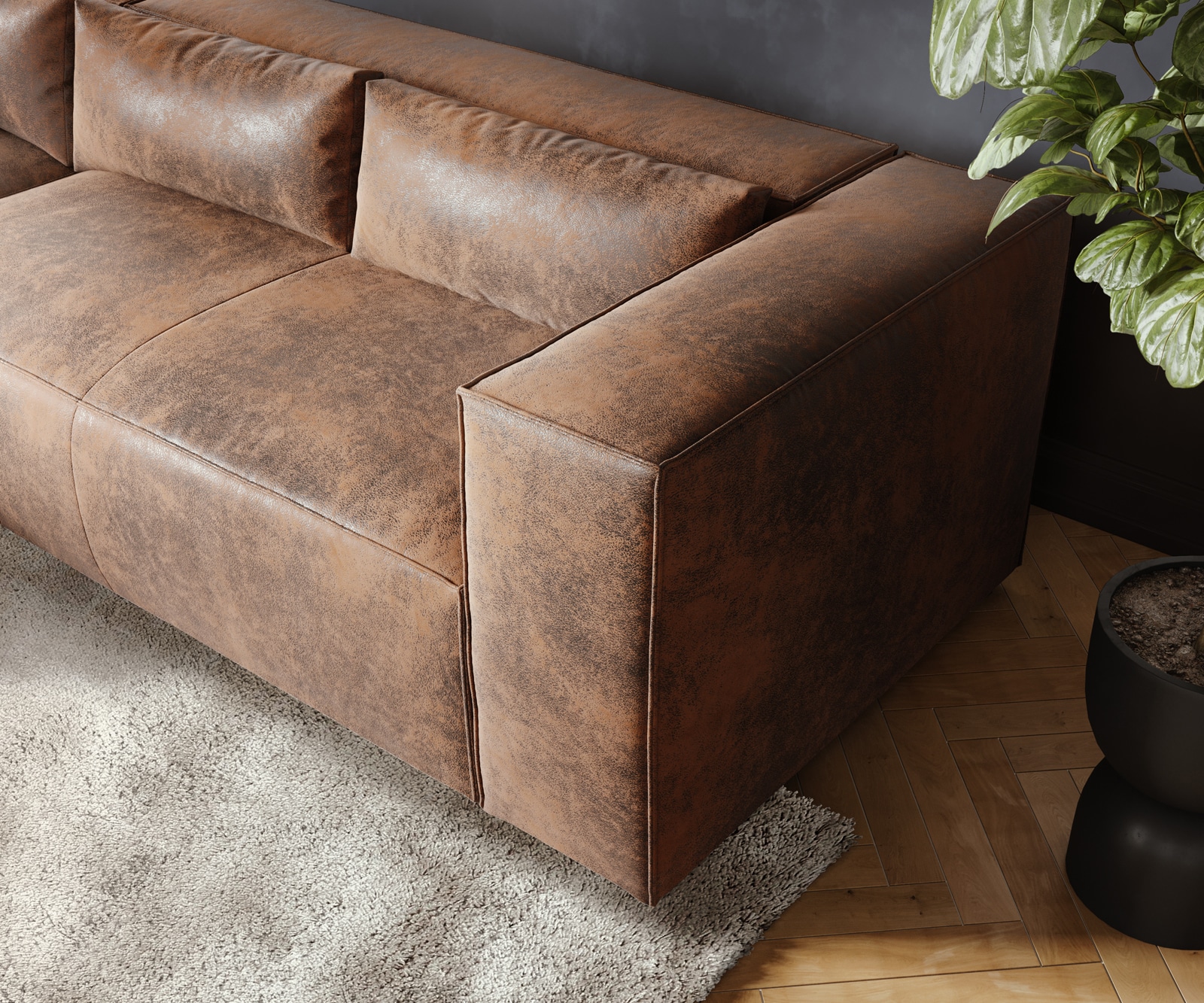 Eckcouch Brom 260x175 cm Lederimitat Braun Recamiere links 5 Eckcouch Brom 260x175 cm Lederimitat Braun Recamiere links 5