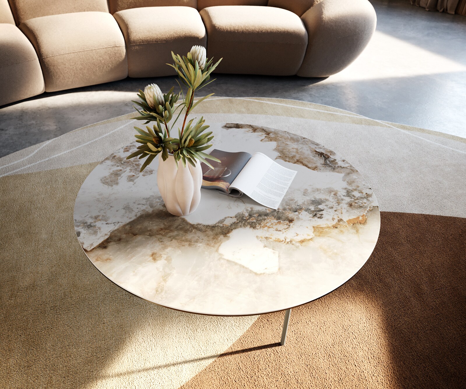 Couchtisch Edge Rund 90x90 cm Keramik Minas Melange Trive Metall Effektfinish Titan 1