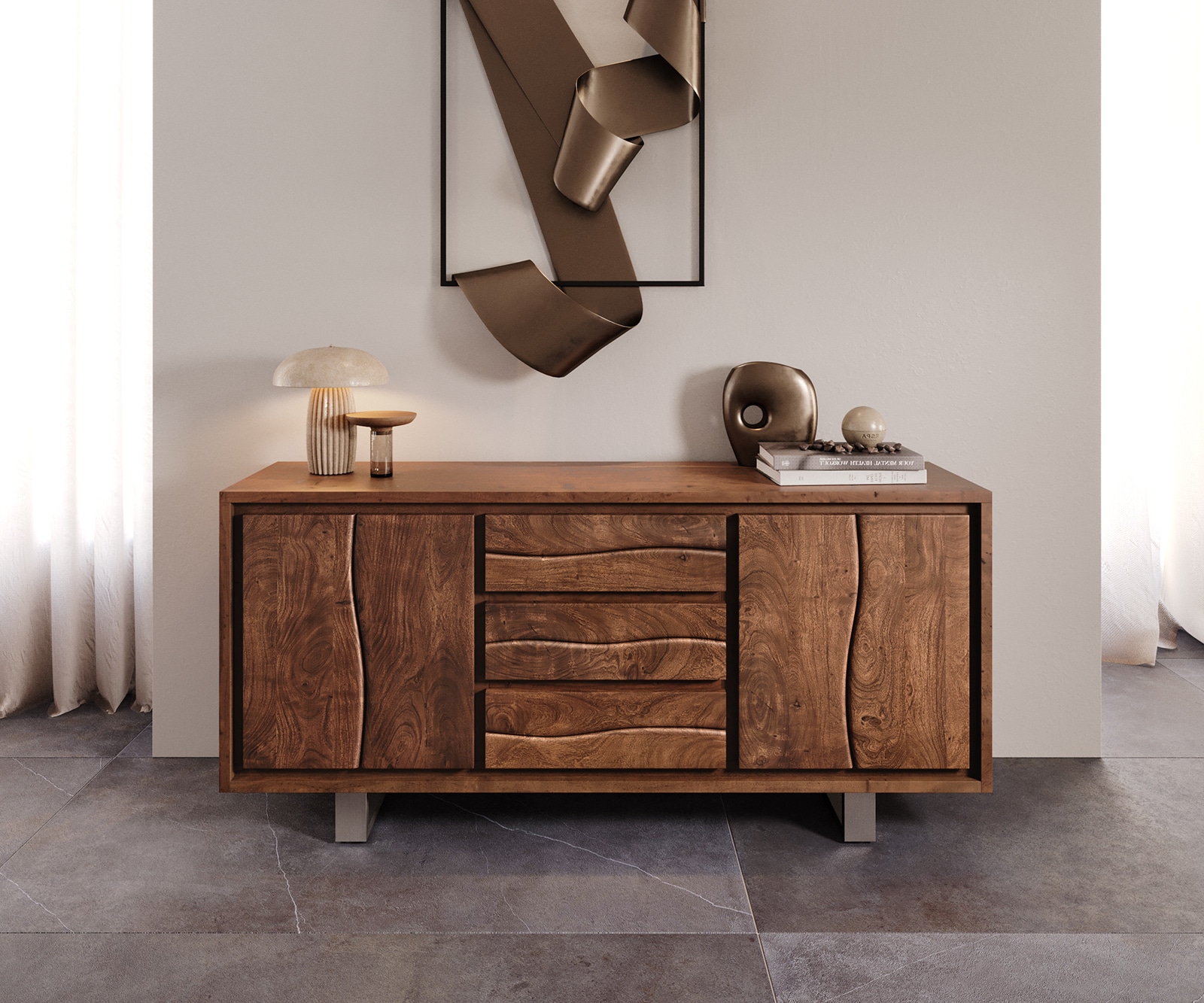 Sideboard Live-Edge 172 cm Akazie Braun 3 Schübe 4 Türen 1 Sideboard Live-Edge 172 cm Akazie Braun 3 Schübe 4 Türen 1