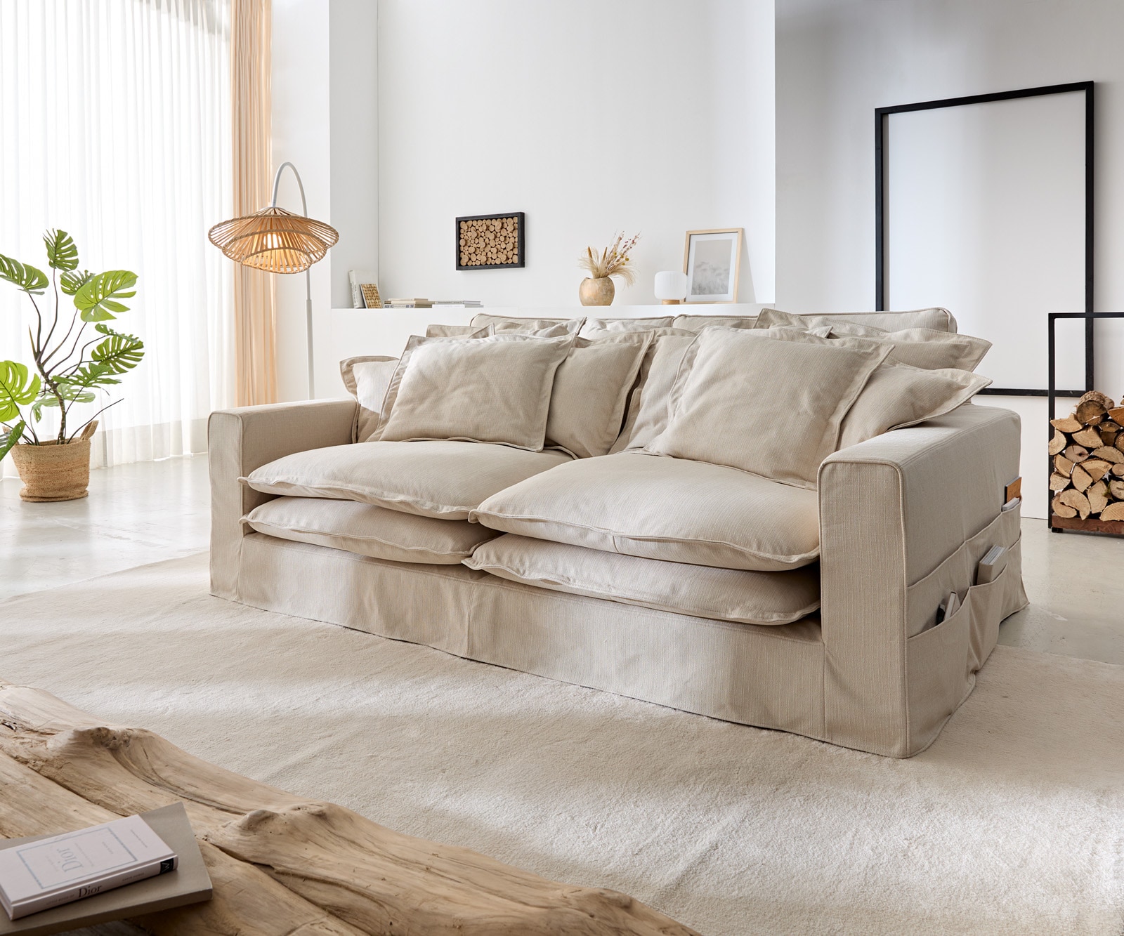 Hussensofa Noelia 240x145 cm Elfenbeinfarben mit Kissen 6 Hussensofa Noelia 240x145 cm Elfenbeinfarben mit Kissen 6