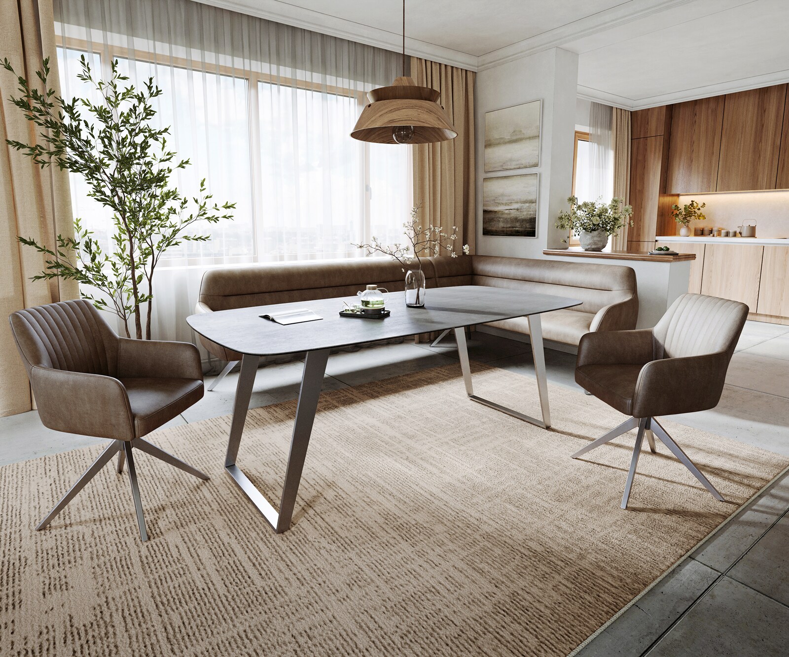 Esstisch Edge Boot 200x100 cm Keramik Boulevard Betonoptik Edelstahl Schräg 6